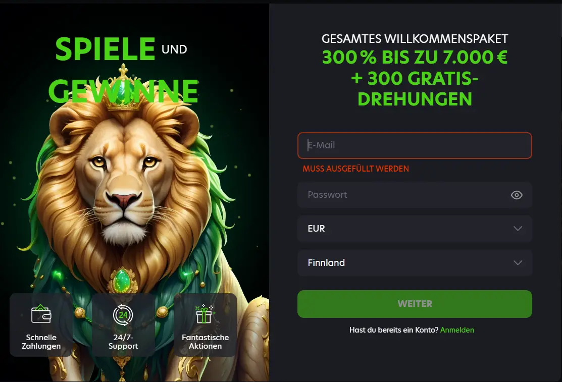 Registrierung und Login bei NeoSpin &Ouml;sterreich